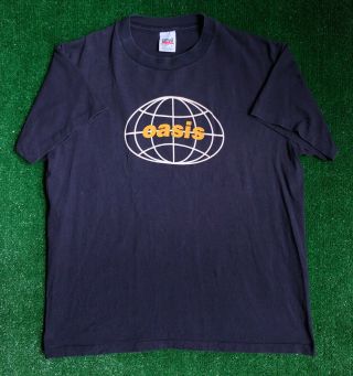 Vintage 1998 Oasis All Around The World Concert Tour T Shirt Navy Blue