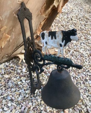 Cow Bell Dinner School Cast Iron Country Farm W/ Wall Mount Vintage