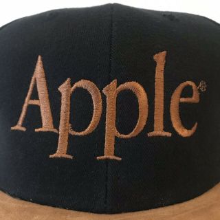 Vintage NWT 90’s Apple Macintosh Spellout Logo Strapback Hat Black Brown RARE 2