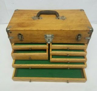 Vintage Wood 7 Drawer Tool Chest Box