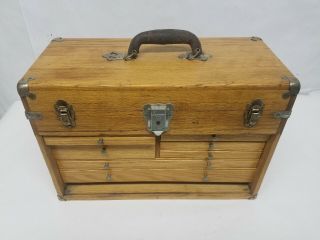 Vintage Wood 7 Drawer Tool Chest Box 4