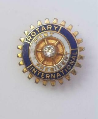 Vintage 10k Gold Rotary Intl.  Past President Lapel Pin W/ Diamond