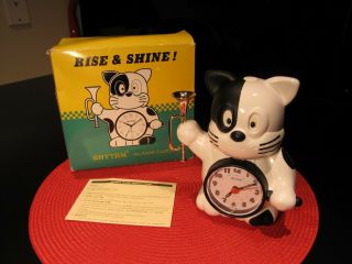 Vintage Rhythm Cat Bugle Wake Up " Rise And Shine " Alarm Clock W/ Box Etc.