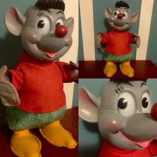 Extremely Rare 1956 Vintage Cinderella Mouse Gus Felt Plush Rubber Face Gund