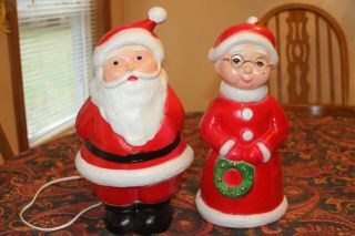 Vintage Blow Mold Santa And Mrs.  Claus 15in