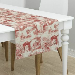 Table Runner French Vintage Toile France Turkey Red Linen Luxe Cotton Sateen