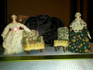 Ooak And Vintage Dollhouse Dolls And Antique German Furniture - All