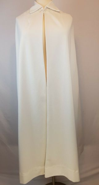 Vintage 1960s Womens Cape White 50 Inch Collar Pocket Cosplay Priest Costume Htf