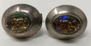 Vibrant Vintage Signed Me Mexican Sterling Silver Taxco Fire Opal Cufflinks