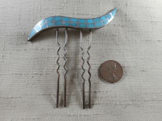 Old Zuni Large Silver & Natural Turquoise Channel Inlay Hair Comb
