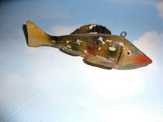 SCARCE VINTAGE BASS ICE SPEAR FISHING DECOY / BUD STEWART 3