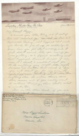 1944 Ww Ii Maxton,  Nc Laurinburg - Maxton Army Air Base Letter And Cover