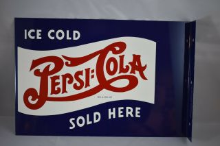 RARE Vintage Pepsi - Cola Ice Cold Flange Sign NOS Reissue 14.  5 x 10 2 sided 2