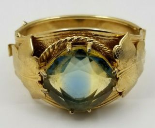 Sarah Coventry Blue Yellow Crystal Etched Gold Tone Bangle Bracelet