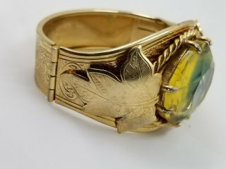 Sarah Coventry Blue Yellow Crystal Etched Gold Tone Bangle Bracelet 2