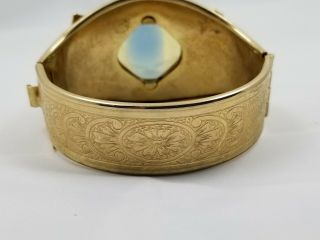 Sarah Coventry Blue Yellow Crystal Etched Gold Tone Bangle Bracelet 4