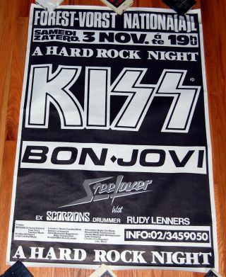 Kiss Band Bon Jovi Animalize Tour 1984 Belgium 31x47 Vintage Concert Poster Carr