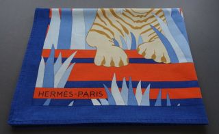Rare Vtg Hermes Beach or Floor Mat “Tigres dans les Herbes” by Joachim Metz 2