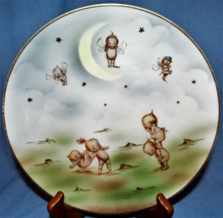 Rose O’neill Germany Antique 1914 Green Lustre Frolicking Kewpie Plate W/fairies