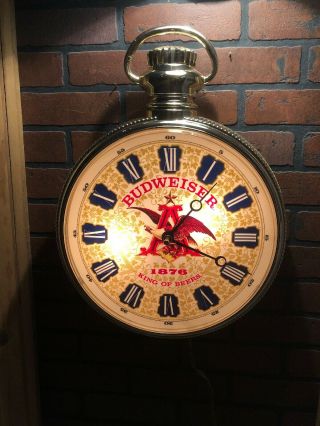 Vintage Budweiser Grandfather Pocket Watch Lighted Beer Sign Clock