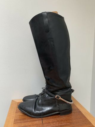 Vintage Black Leather Riding Equestrian Lace Up Boots W/ Spurs Usa Made Men 