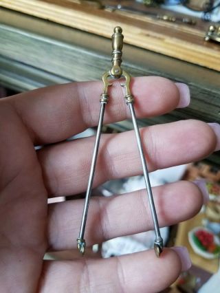 Antique Vintage Dollhouse Miniature Artisan Brass Fireplace Tools w Stand 1:12 5