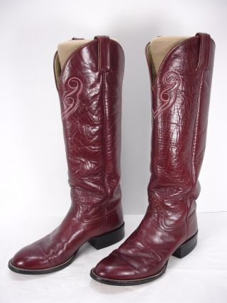 Vintage Hondo Boots Burgundy Leather Tall Cowboy Western Boots Women 