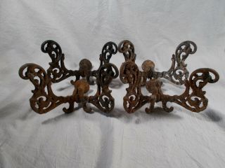 Vintage Cast Iron Set Of 4 Halltree Hooks 6&1/4 Inches Wide Old Patina