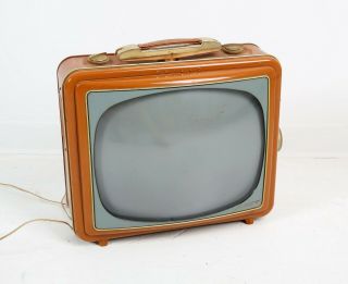Vintage Mcm Philco Television Seventeener Iii Briefcase Tv Brown Case