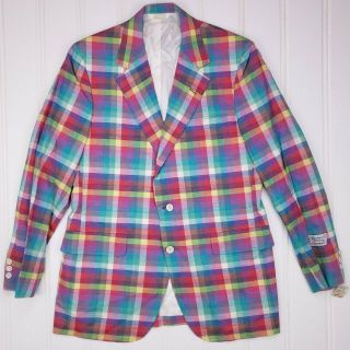 Mark Fore Strike Madras Sportcoat Vintage 40r Multicolor Check 3 Button Nwt
