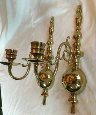 Vintage Pair Virginia Metalcrafters Brass Candle Sconces Carter Grove Single Arm