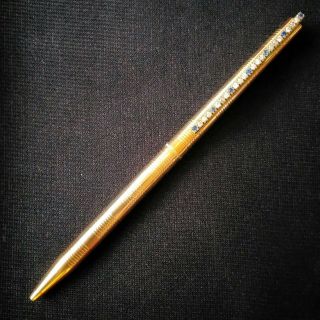 Vintage S.  T.  Dupont Laque De Chine Gold Finish W Diamond Pen Clip Ballpoint Pen