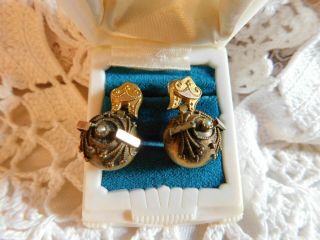 Antique Victorian Gold Filled W/ Seed Pearl Dangling Pierced Earrings