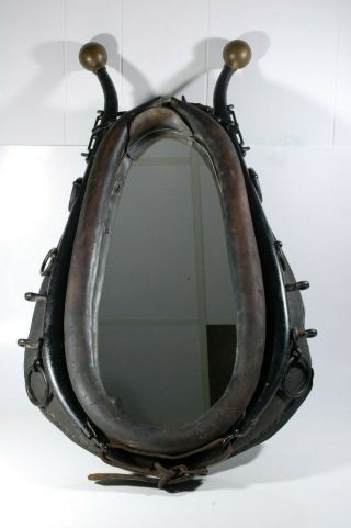 Vintage Horse Collar Mirror With Leather And Metal Hames 28 " X 18 " Black Western