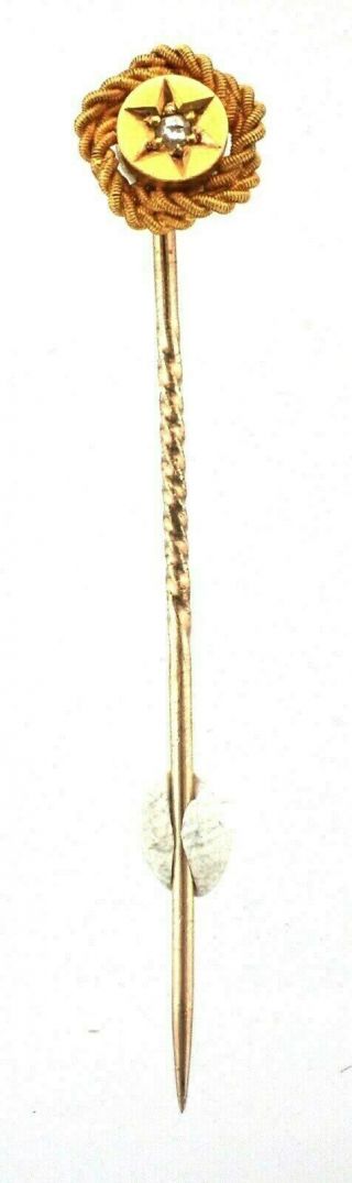 Antique Victorian 15ct / 15k Gold Rose Diamond Braided Stick / Tie Pin C 1900