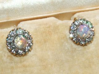 Looking,  C1920/30 Solid 9ct Gold Opal & Diamond Paste Set Earrings