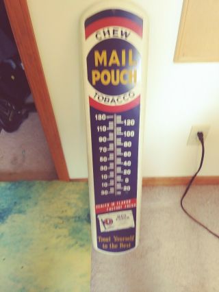 Vintage Antique Chew Mail Pouch Tobacco Porcelian Thermometer Therm Old