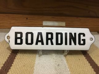 Boarding Vintage Porcelain Metal Sign Transportation Train Locomotive Railroad