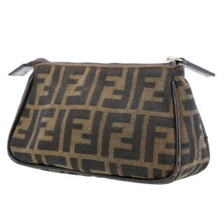 Fendi Zucca Pattern Pouch Brown Black Canvas Vintage Italy Authentic Junk Y468
