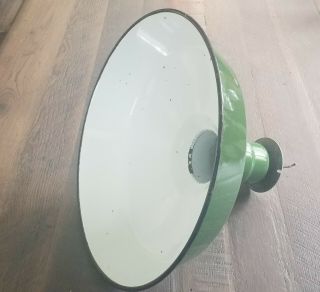 Vintage 16 Inch Green And White Porcelain Industrial Barn Light With Assembly
