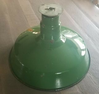 Vintage 16 inch Green and White Porcelain industrial Barn Light with assembly 4