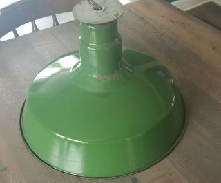 Vintage 16 inch Green and White Porcelain industrial Barn Light with assembly 5