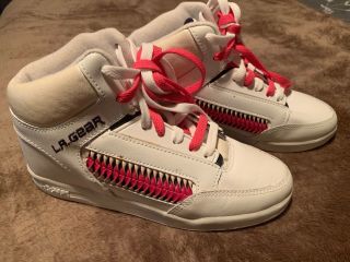 Nib Vintage 80s 90s La Gear High Top Sneaker Pink White Denim Shoes Sz 7.  5 W/box