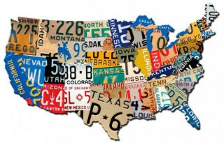Usa Map Metal Vintage United States License Plate Garage Retro Art Wall Decor