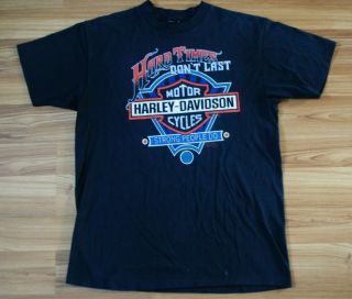 Vintage 1991 Harley Davidson Hard Times Don’t Last 3d Emblem Shirt Florida Rare