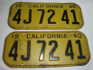 1940 California Un - Restored Vintage License Plate Matched Pair Number 4j 72 41