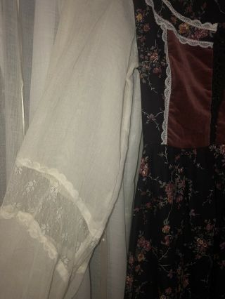 70s Gunne Sax Jessica McClintock Ivory Lace Floral Print Long Sleeve Dress Sz 5 3