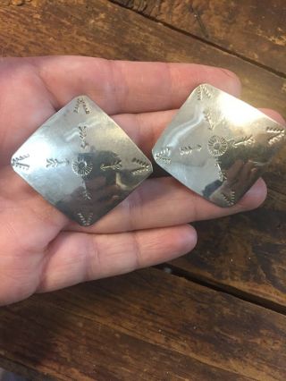 Vintage Taxco Sterling Silver Large Earrings Hand Stamped Arrows Sun Signed
