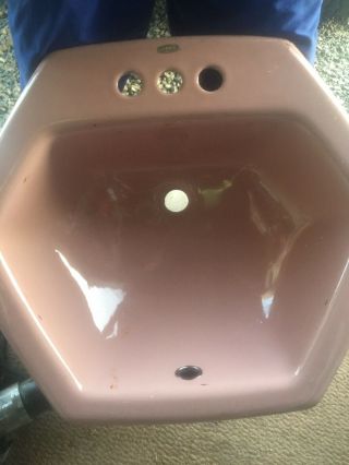 Vintage 3 - Hole Drop - In Bathroom Sink Pink Enamel Cast Iron Octagon 19” X 22 - 1/2”