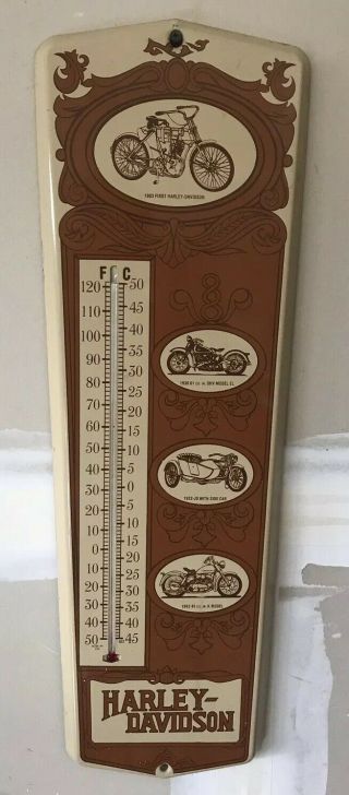 Vintage Harley Davidson Enameled Wall Thermometer Sign 1903 1936 1922 1952